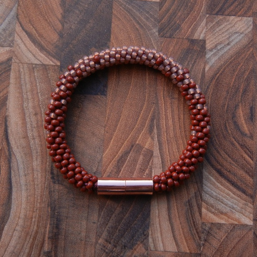Copper tone Oxblood Seed Bead Bracelet, Handmade Custom Size | Jaded Vine Design - Picture 1 of 6